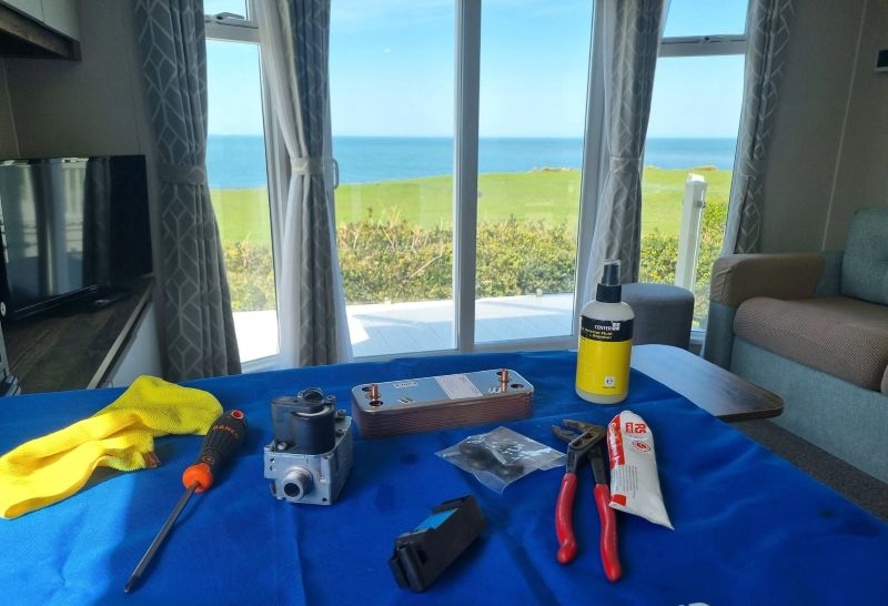 LPG regulator components and tools prepared for caravan gas work