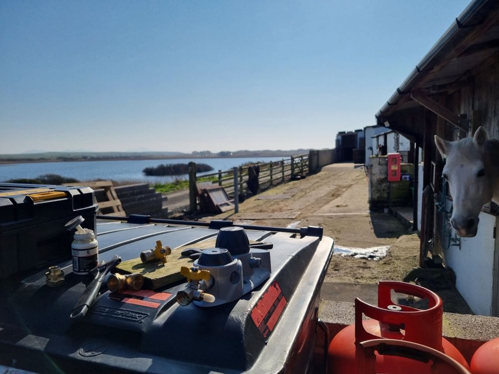 LPG regulators and gas-supply equipment prepared for caravan work on Anglesey