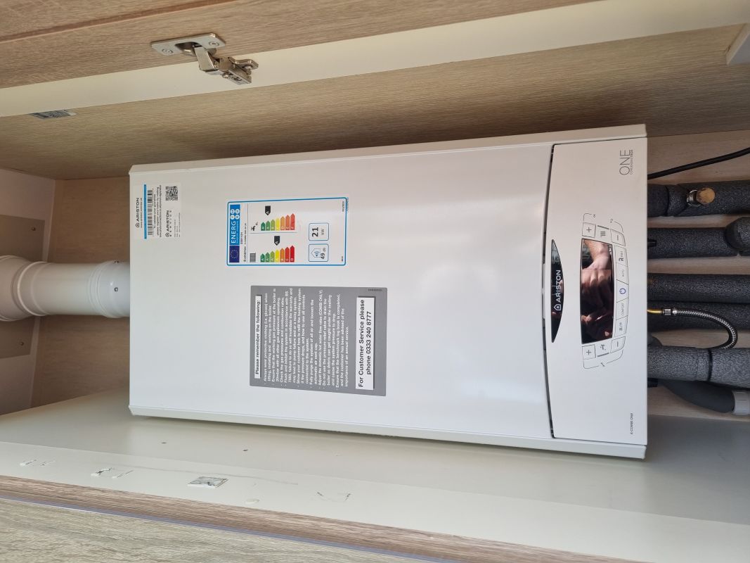 New LPG boiler after replacement installation in a static caravan