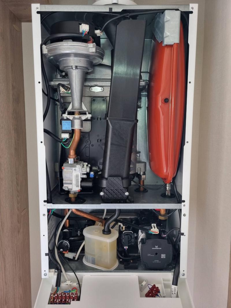 Open LPG boiler during annual servicing in a static caravan